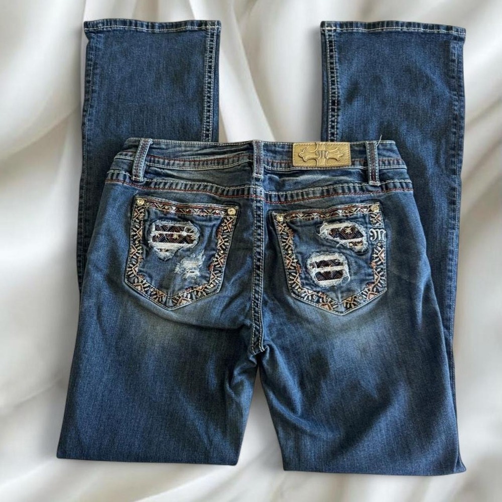 Y2K vintage Miss Me‎ rhinestone low rise denim bootcut jeans country grunge